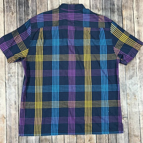 Tommy Bahama Silk Short Sleeve Button Shirt XL Blue Purple Plaid Camp Hawaiian - Picture 3 of 7